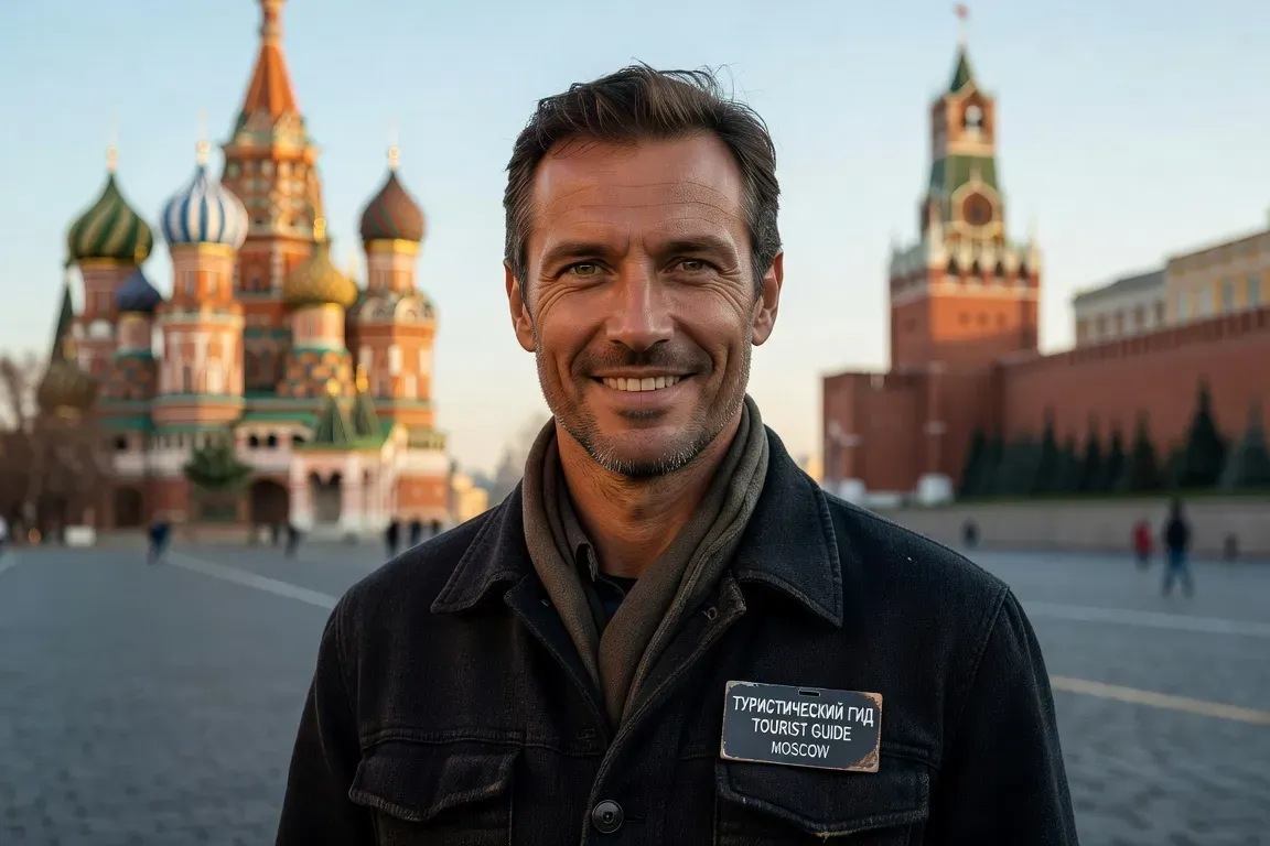 Portrait d'Yvan P., guide touristique franco-russe en veste sombre, souriant devant la Place Rouge